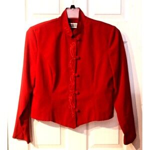 Vintage Jessica Howard Womens L Edwardian Top Red Velvet Raised Embroidery Boho